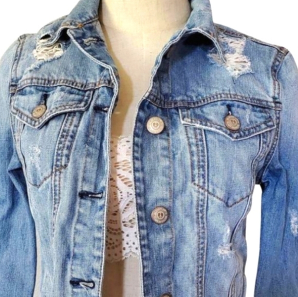 Aeropostale punk rock denim jean jacket for the punk in us all! - Picture 3 of 13